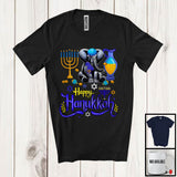 MacnyStore - Happy Hanukkah; Happy Chanukah Lovely Elephant With Menorah; Animal Family Group T-Shirt