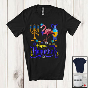 MacnyStore - Happy Hanukkah; Happy Chanukah Lovely Flamingo With Menorah; Animal Family Group T-Shirt