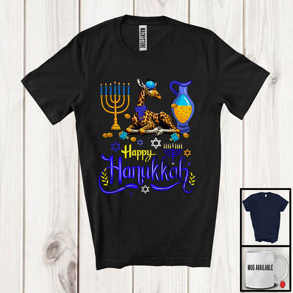 MacnyStore - Happy Hanukkah; Happy Chanukah Lovely Giraffe With Menorah; Animal Family Group T-Shirt