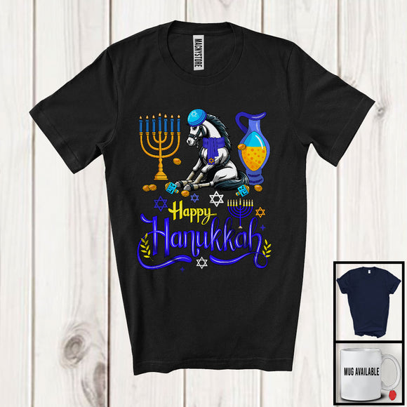 MacnyStore - Happy Hanukkah; Happy Chanukah Lovely Horse With Menorah; Farmer Family Group T-Shirt