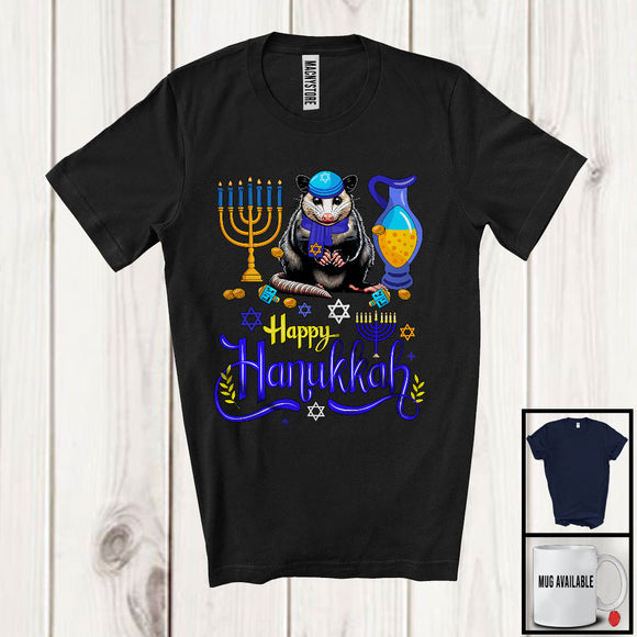 MacnyStore - Happy Hanukkah; Happy Chanukah Lovely Opossum With Menorah; Animal Family Group T-Shirt