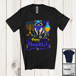 MacnyStore - Happy Hanukkah; Happy Chanukah Lovely Raccoon With Menorah; Animal Family Group T-Shirt