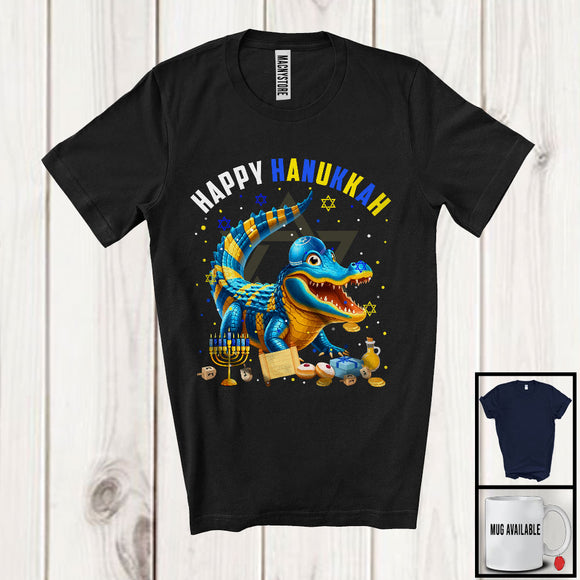 MacnyStore - Happy Hanukkah; Lovely Chanukah Alligator Wearing Kippah; Wild Animal Lover Menorah Family T-Shirt