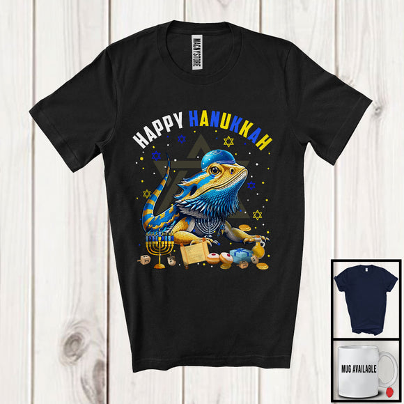 MacnyStore - Happy Hanukkah; Lovely Chanukah Bearded Dragon Wearing Kippah; Wild Animal Lover Menorah Family T-Shirt