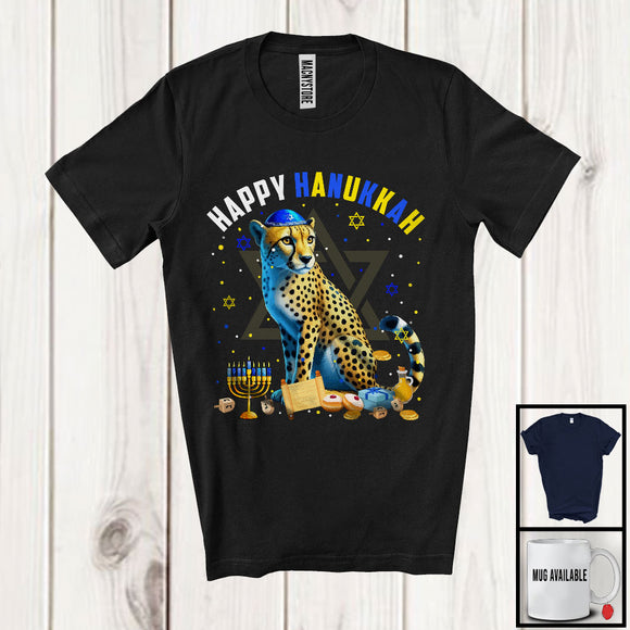 MacnyStore - Happy Hanukkah; Lovely Chanukah Cheetah Wearing Kippah; Wild Animal Lover Menorah Family T-Shirt