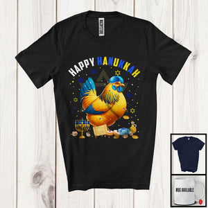 MacnyStore - Happy Hanukkah; Lovely Chanukah Chicken Wearing Kippah; Farm Animal Farmer Menorah Family T-Shirt