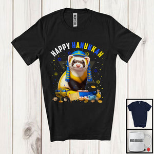 MacnyStore - Happy Hanukkah; Lovely Chanukah Ferret Wearing Kippah; Wild Animal Lover Menorah Family T-Shirt