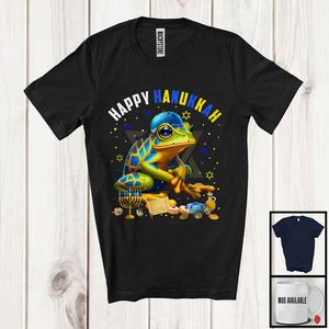 MacnyStore - Happy Hanukkah; Lovely Chanukah Frog Wearing Kippah; Wild Animal Lover Menorah Family T-Shirt