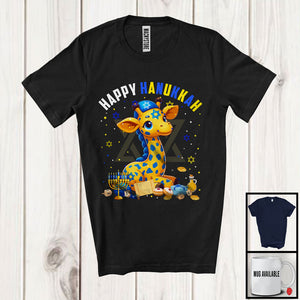 MacnyStore - Happy Hanukkah; Lovely Chanukah Giraffe Wearing Kippah; Wild Animal Lover Menorah Family T-Shirt