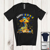 MacnyStore - Happy Hanukkah; Lovely Chanukah Giraffe Wearing Kippah; Wild Animal Lover Menorah Family T-Shirt