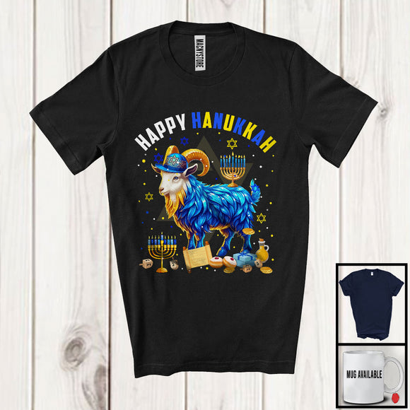 MacnyStore - Happy Hanukkah; Lovely Chanukah Goat Wearing Kippah; Farm Animal Farmer Menorah Family T-Shirt