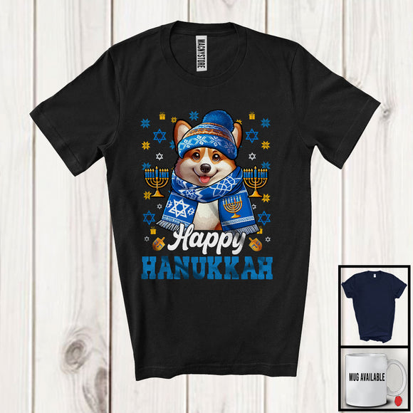 MacnyStore - Happy Hanukkah; Lovely Chanukah Hanukkah Corgi Owner Lover; Menorah Family Group T-Shirt