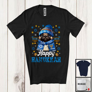 MacnyStore - Happy Hanukkah; Lovely Chanukah Hanukkah Pug Owner Lover; Menorah Family Group T-Shirt