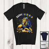 MacnyStore - Happy Hanukkah; Lovely Chanukah Lion Wearing Kippah; Wild Animal Lover Menorah Family T-Shirt