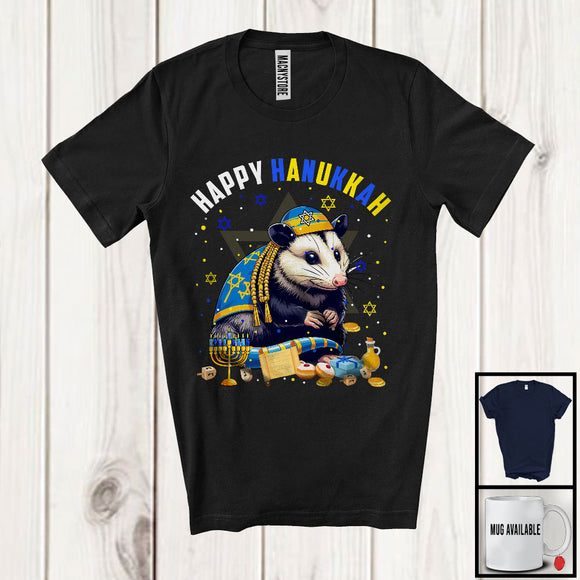 MacnyStore - Happy Hanukkah; Lovely Chanukah Opossum Wearing Kippah; Wild Animal Lover Menorah Family T-Shirt