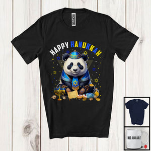 MacnyStore - Happy Hanukkah; Lovely Chanukah Panda Wearing Kippah; Wild Animal Lover Menorah Family T-Shirt