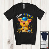 MacnyStore - Happy Hanukkah; Lovely Chanukah Pig Wearing Kippah; Farm Animal Farmer Menorah Family T-Shirt