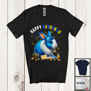 MacnyStore - Happy Hanukkah; Lovely Chanukah Rabbit Wearing Kippah; Wild Animal Lover Menorah Family T-Shirt