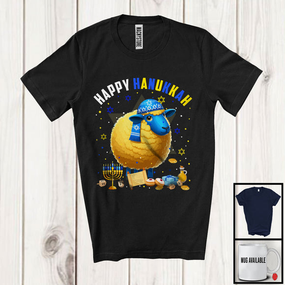 MacnyStore - Happy Hanukkah; Lovely Chanukah Sheep Wearing Kippah; Farm Animal Farmer Menorah Family T-Shirt