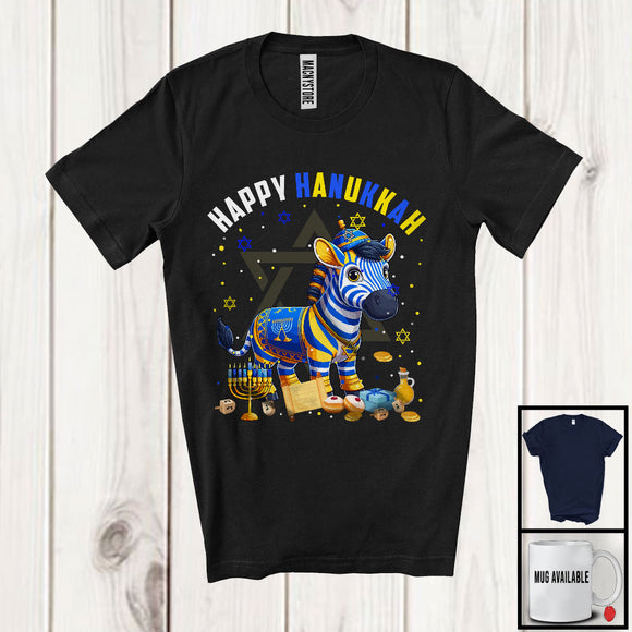 MacnyStore - Happy Hanukkah; Lovely Chanukah Zebra Wearing Kippah; Wild Animal Lover Menorah Family T-Shirt