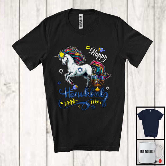 MacnyStore - Happy Hanukkah; Wonderful Chanukah Unicorn With Menorah Animal Lover; Family Group T-Shirt