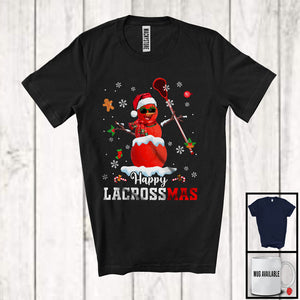 MacnyStore - Happy Lacrossmas; Cheerful Christmas Lights Lacrosse Snowman Player Lover; Sport Team T-Shirt