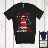 MacnyStore - Happy Lacrossmas; Cheerful Christmas Lights Lacrosse Snowman Player Lover; Sport Team T-Shirt