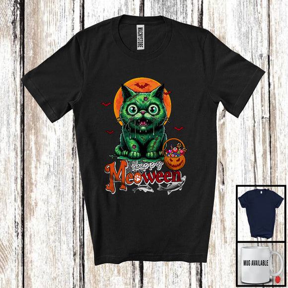MacnyStore - Happy Meoween, Creepy Halloween Costume Zombie Cat Owner Lover, Matching Family Group T-Shirt
