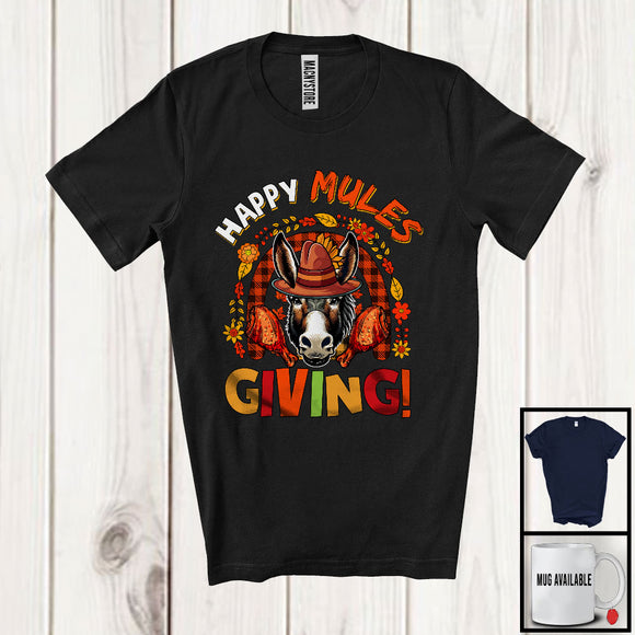 MacnyStore - Happy Mulesgiving; Fantastic Thanksgiving Plaid Rainbow Mule; Fall Leaves Farm Farmer Family T-Shirt