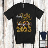 MacnyStore - Happy New Year 2025; Adorable Christmas Three Gnomes Gnomies Drinking; Family Group T-Shirt