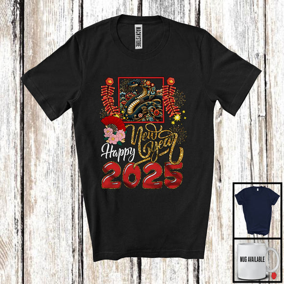 MacnyStore - Happy New Year; Cheerful Chinese Lunar New Year 2025 Snake Year; Flowers Family Group T-Shirt