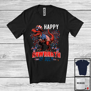 MacnyStore - Happy RAWRRRTH of July, Proud 4th Of July American Flag T-Rex, Patriotic Group Dinosaur T-Shirt