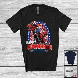 MacnyStore - Happy RAWRRRTH of July, Proud 4th Of July American Flag T-Rex, Patriotic Group Rainbow T-Shirt