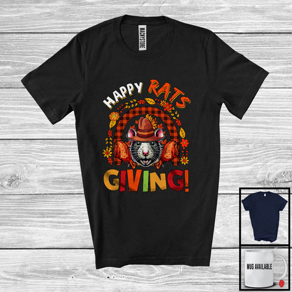 MacnyStore - Happy Ratsgiving; Wonderful Thanksgiving Pilgrim Goat Animal; Fall Plaid Rainbow T-Shirt