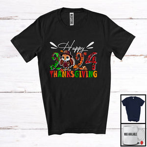 MacnyStore - Happy Thanksgiving 2024, Adorable Thanksgiving Plaid Leopard Turkey, Matching Family Group T-Shirt