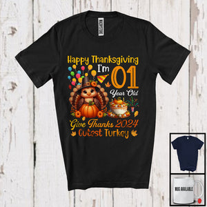 MacnyStore - Happy Thanksgiving I'm 1 Year Old Cutest Turkey 2024, Joyful 1st Birthday Turkey Pumpkin T-Shirt