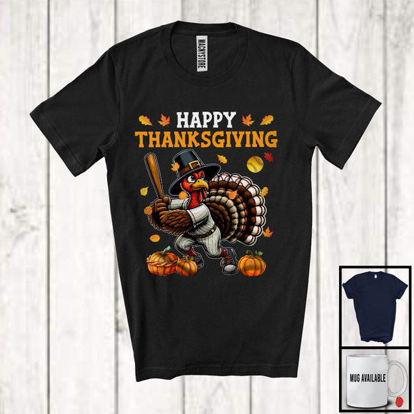 MacnyStore - Happy Thanksgiving; Awesome Thanksgiving Autumn Fall Leaves Turkey; Softball Player T-Shirt