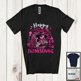 MacnyStore - Happy Thanksgiving; Humorous Thanksgiving Pink Turkey Flowers Plaid Rainbow; Women Family T-Shirt