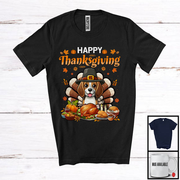 MacnyStore - Happy Thanksgiving, Lovely Pilgrim Beagle Turkey With Roasted Turkey Wine, Dinner Family T-Shirt