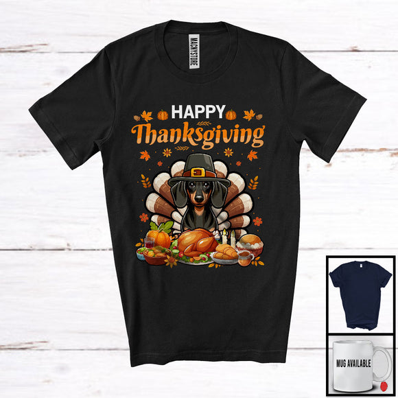MacnyStore - Happy Thanksgiving, Lovely Pilgrim Dachshund Turkey With Roasted Turkey Wine, Dinner Family T-Shirt