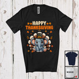 MacnyStore - Happy Thanksgiving, Lovely Pilgrim Turkey Elephant Matching Wild Animal Lover, Fall Leaves T-Shirt