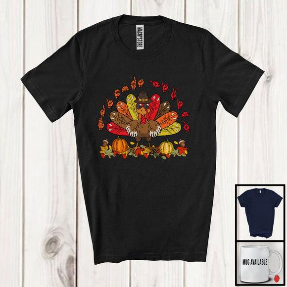 MacnyStore - Happy Thanksgiving; Lovely Pride ASL Language Hand Sign; Turkey Pumpkin Fall Leaves Lover T-Shirt