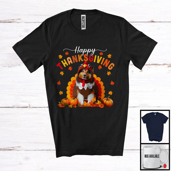 MacnyStore - Happy Thanksgiving; Lovely Turkey Cosplay Sheltie Owner Lover; Autumn Fall Leaves T-Shirt