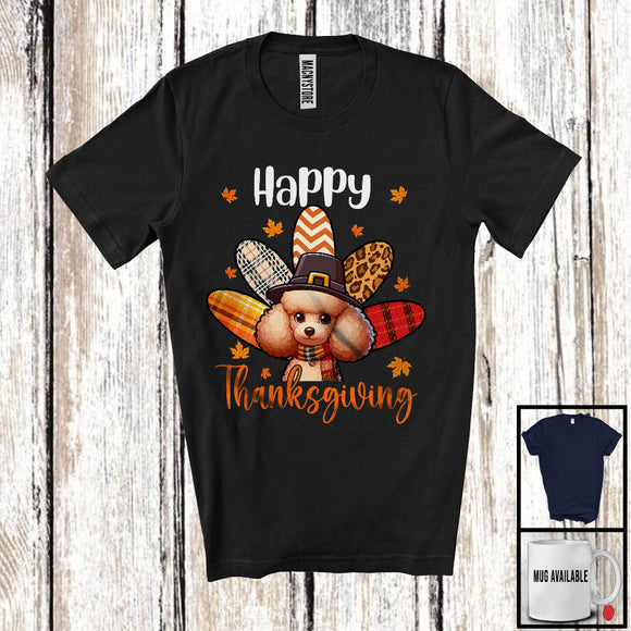 MacnyStore - Happy Thanksgiving; Wonderful Thanksgiving Fall Leaves Poodle Plaid Turkey Tail; Family Group T-Shirt