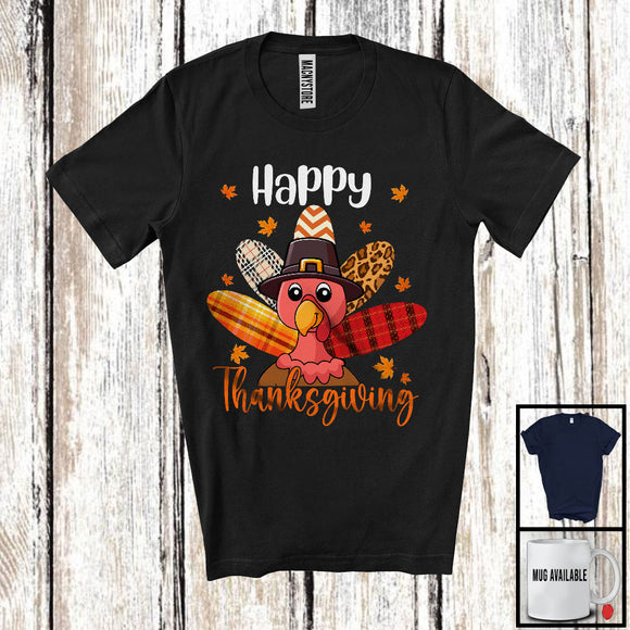 MacnyStore - Happy Thanksgiving; Wonderful Thanksgiving Fall Leaves Turkey Plaid Tail; Family Group T-Shirt