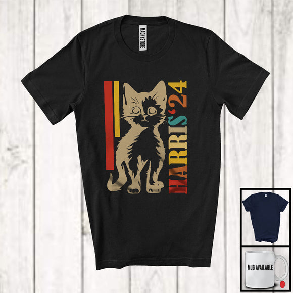 MacnyStore - Harris 2024; Adorable Cat Vote Election America President; Vintage Retro Patriotic Group T-Shirt