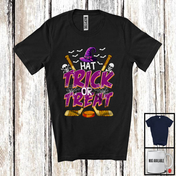 MacnyStore - Hat Trick Or Treat, Awesome Halloween Ice Hockey Sports Player Team, Witch Hat Lover T-Shirt