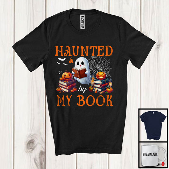 MacnyStore - Haunted By My Book; Humorous Halloween Ghost Boo Librarian; Book Reading Lover T-Shirt