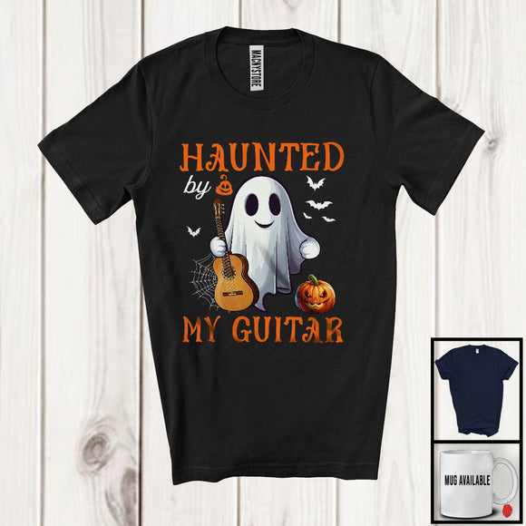 MacnyStore - Haunted By My Guitar; Humorous Halloween Ghost Boo Guitarist; Musical Instruments T-Shirt