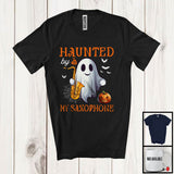 MacnyStore - Haunted By My Saxophone; Humorous Halloween Ghost Boo Saxophonist; Musical Instruments T-Shirt